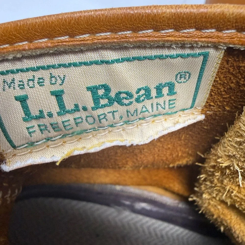 VTG LL Bean Maine Hunting Shoe Womens 7 Duck Boots Tan Leather Rubber USA Made